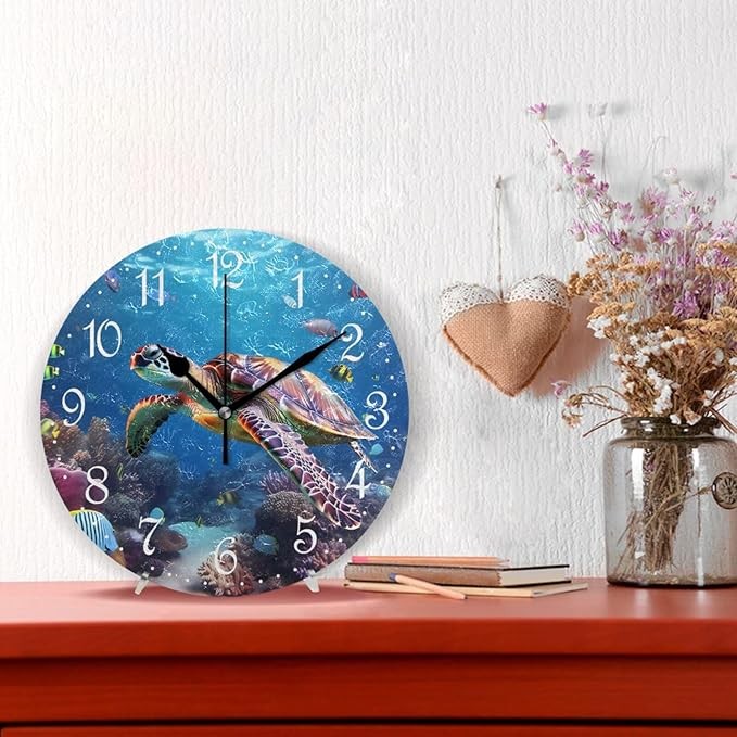 Sea Turtle Ocean Wall Clock 25cm Silent Non-Ticking Underwater Art Decor