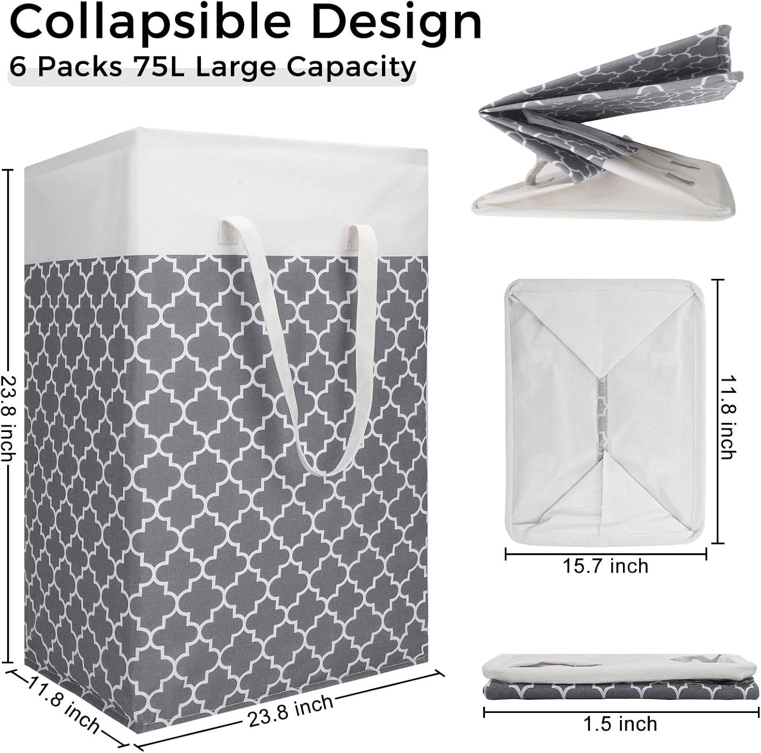 6pcs Foldable Laundry Hampers Waterproof Baskets with Handles for Bedroom Toy