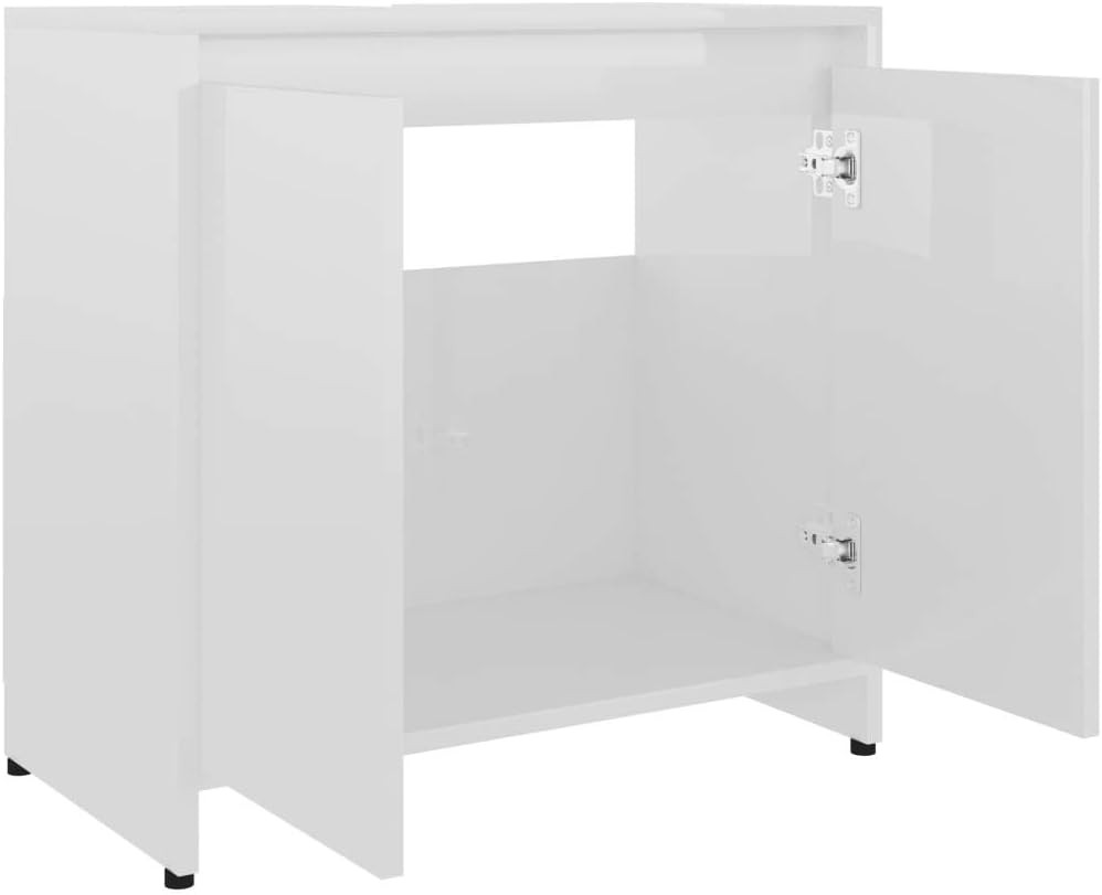 White Gloss Bathroom Sink Cabinet – 2 Door Under Sink Storage Unit 60x61cm