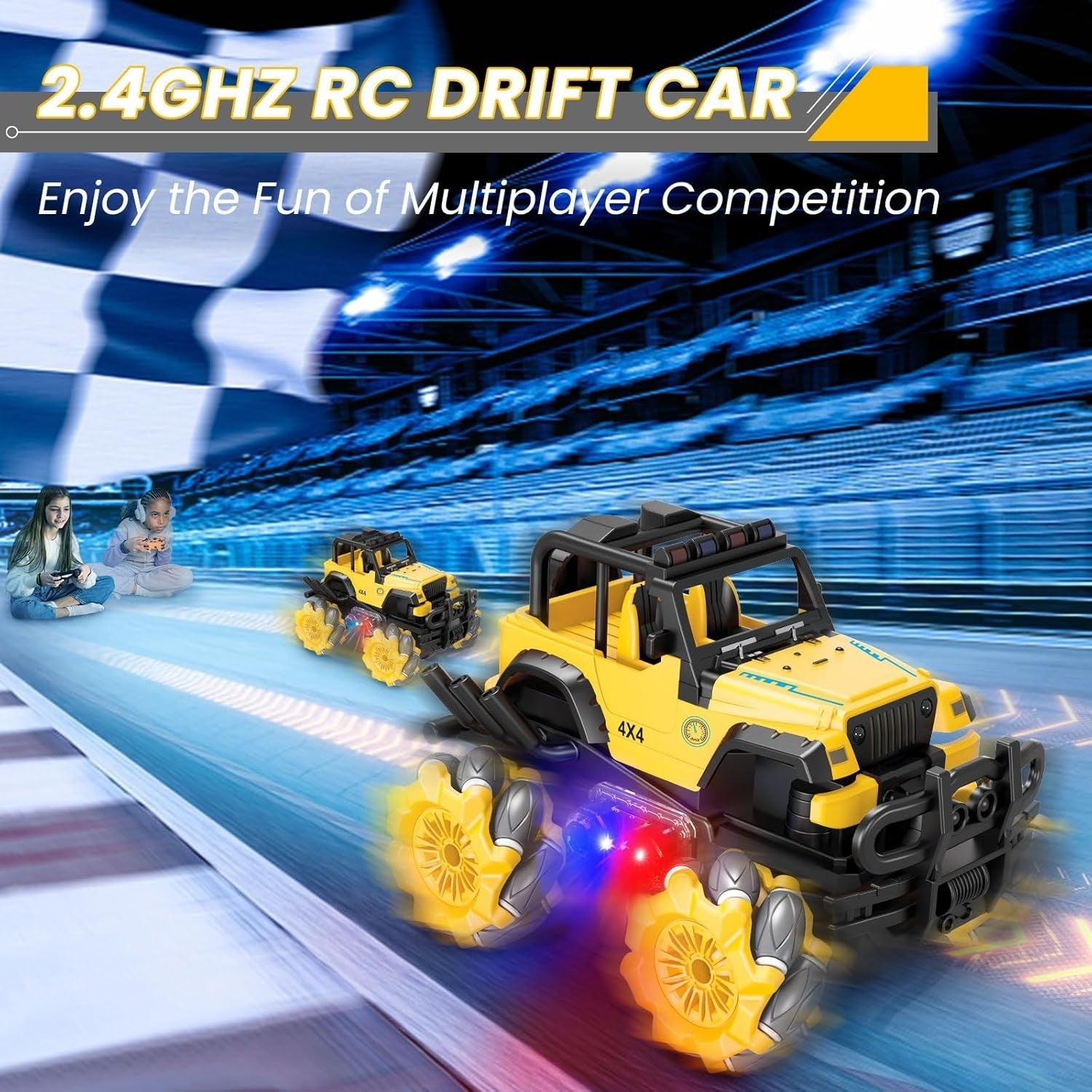 RC Drift Car 360° Spin All Terrain Remote Control Truck LED Light Toy Gift for K