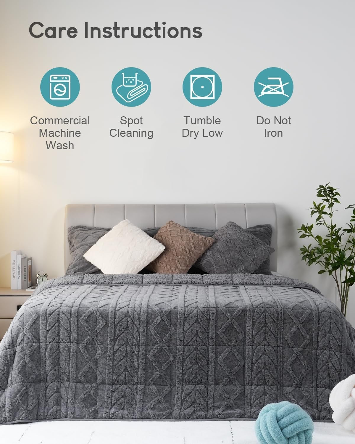 Weighted Blanket 15lb Jacquard Sherpa Cozy Sleep Aid 60x80 Grey Queen