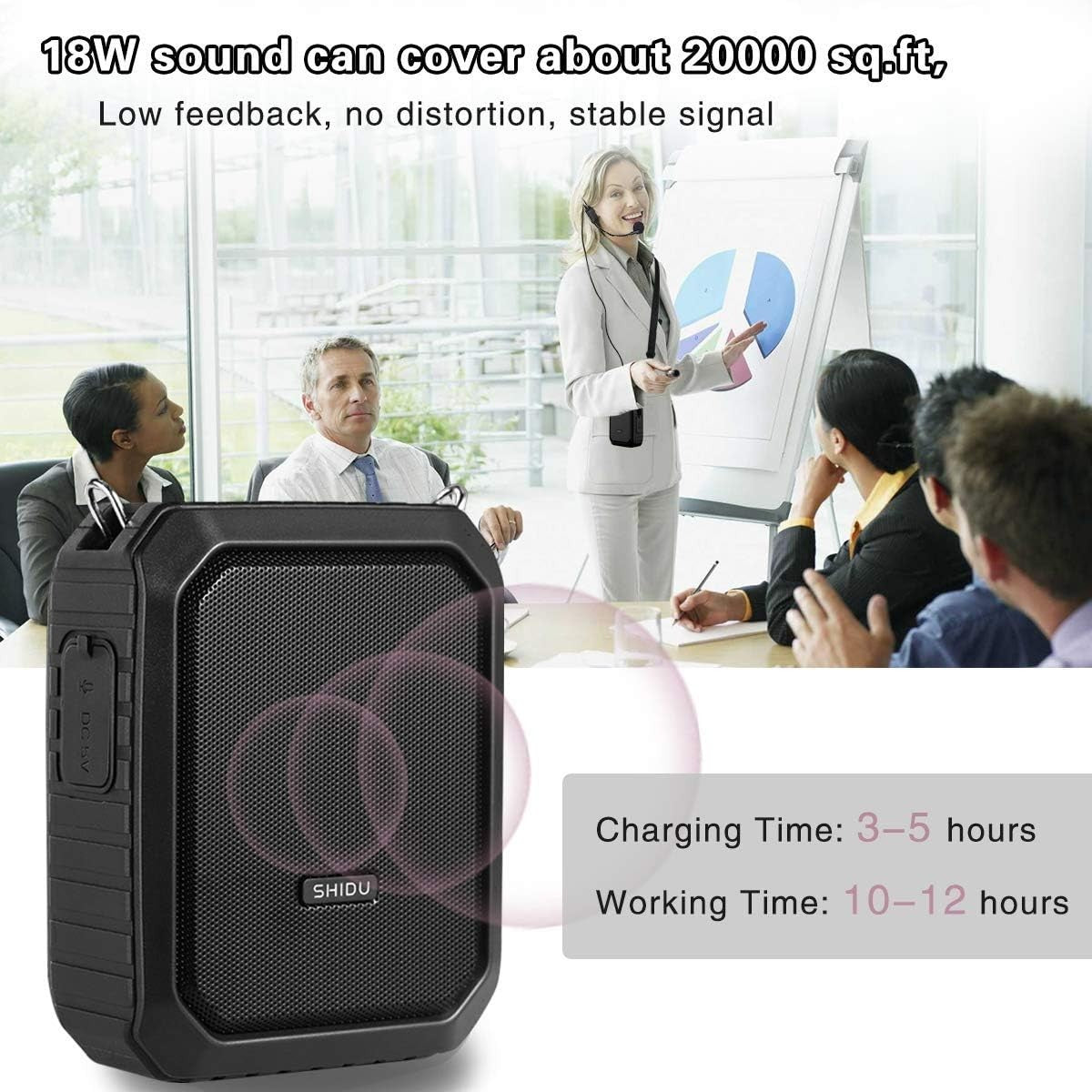 18W Voice Amplifier Wired Mic Bluetooth Speaker 12H Waterproof