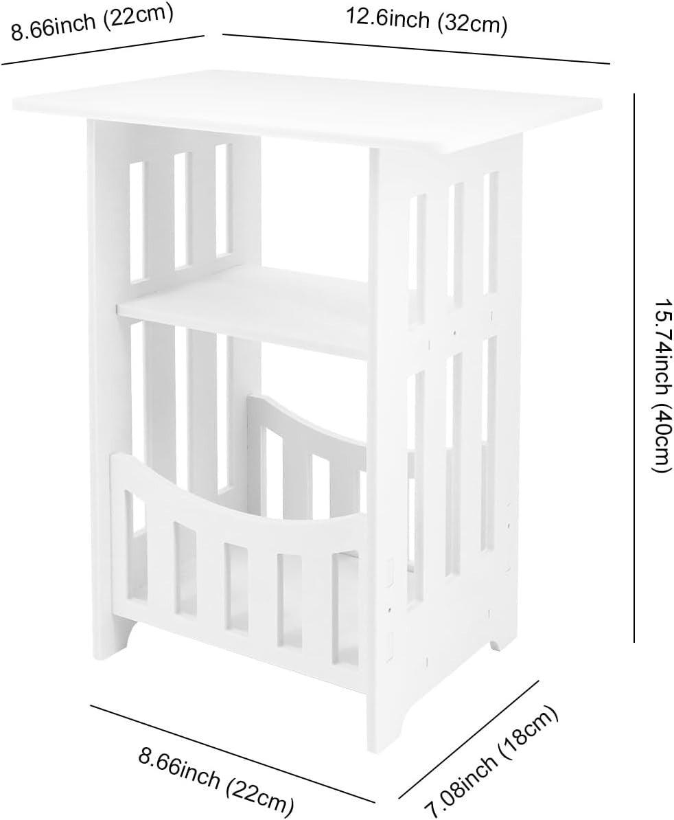 White 2-Tier Side Table | Mini Bedside & Sofa Table w/ Storage Cabinet