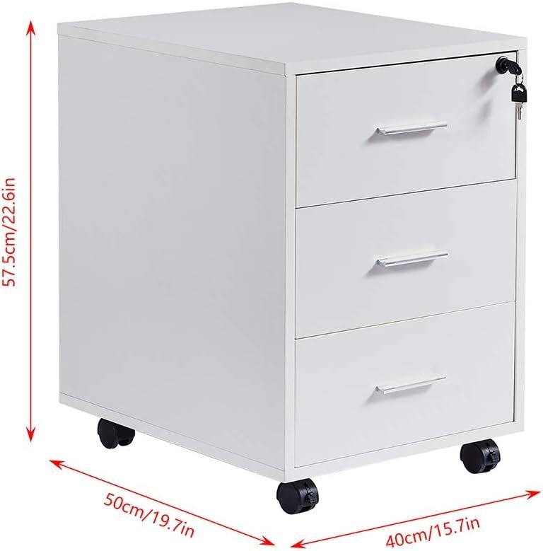 Locking Rolling Desk Pedestal 3 Drawer Under Desk File Storage Unit