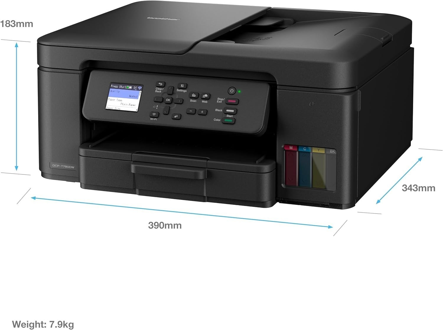 Wireless A4 Inkjet Printer 3-in-1 Copy Scan Print Duplex Black Tank