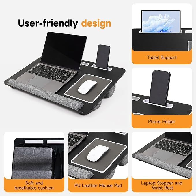 Laptop Tray Lap Desk Foldable Legs Cushion Bed Desk 40x60cm Mouse Pad