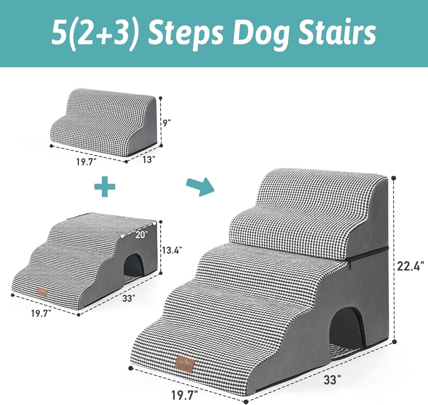 5‑Tier Wide Foam Dog & Cat Stairs 19.7×33×22.4 in – Leakproof Non‑Slip Pet Ramp