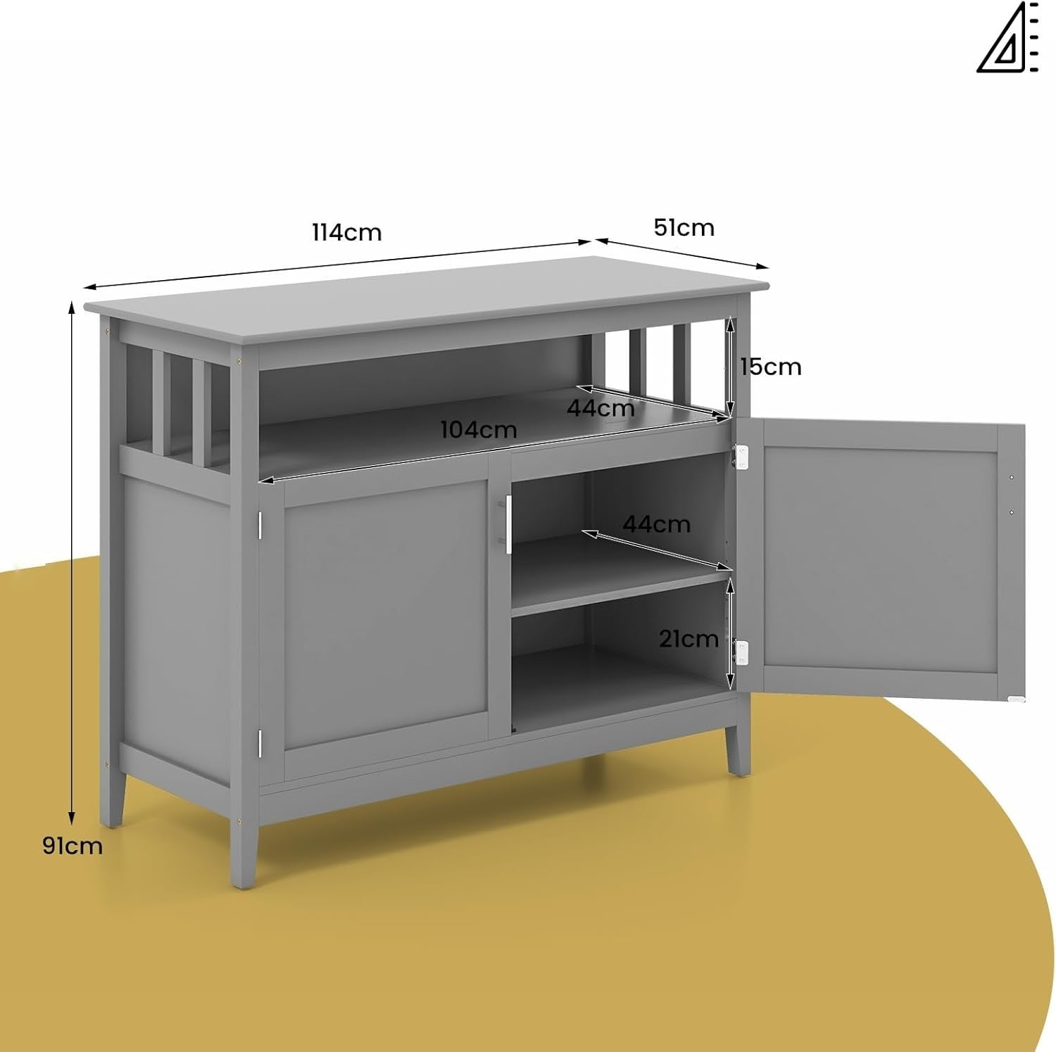 Grey Sideboard Buffet Table with Doors & Adjustable Shelf for Dining Room