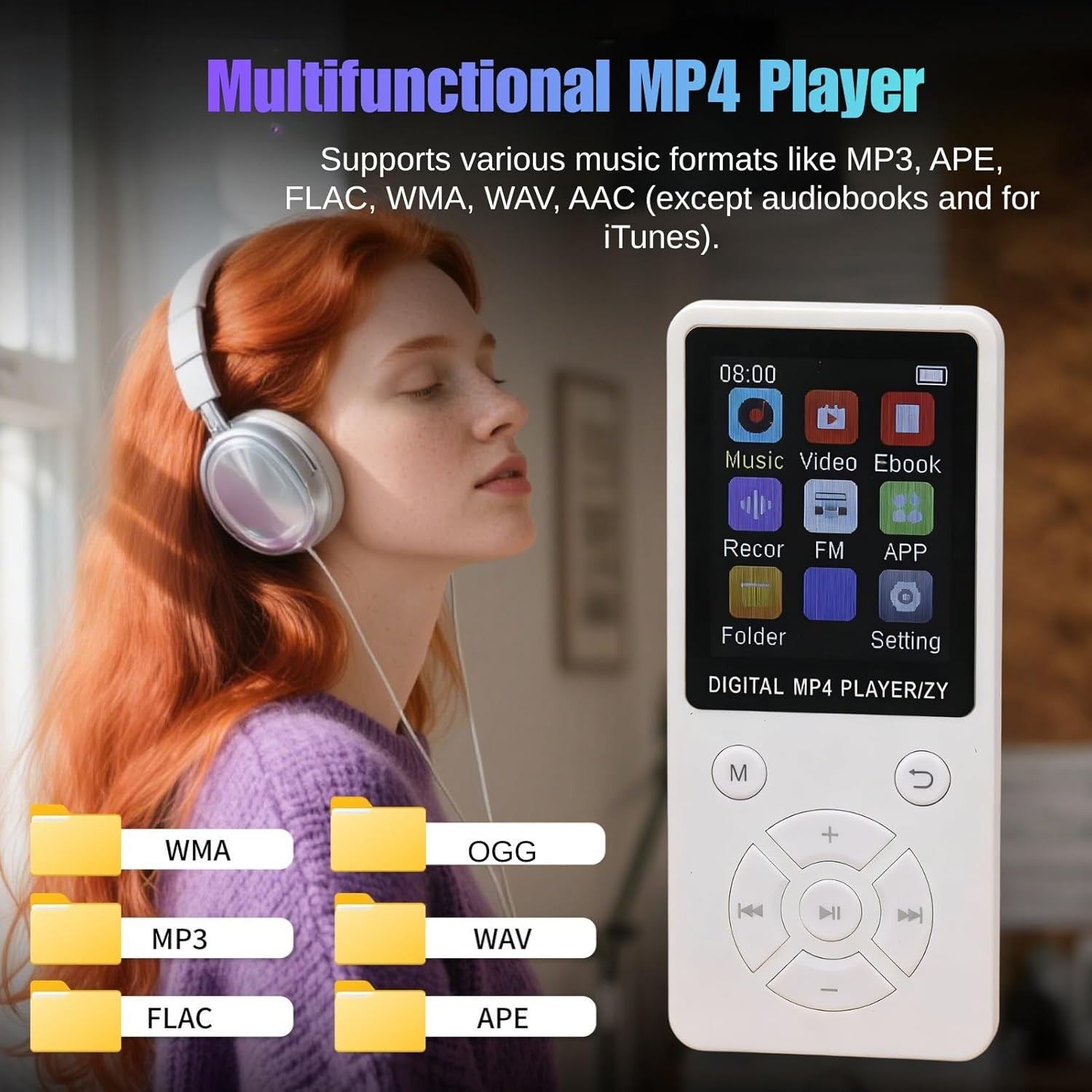 64GB Bluetooth 5.0 MP3 MP4 Player 1.8" LCD FM Radio White