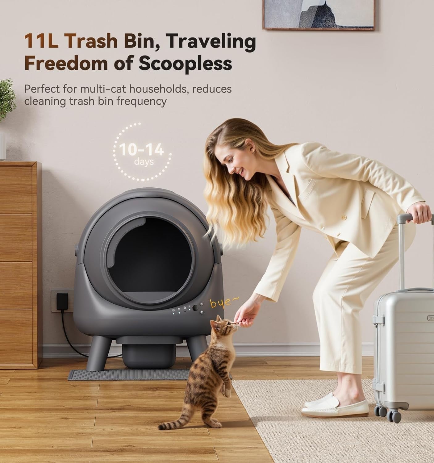 65L Self Cleaning Cat Litter Box App Control Odor Control Multi Cat