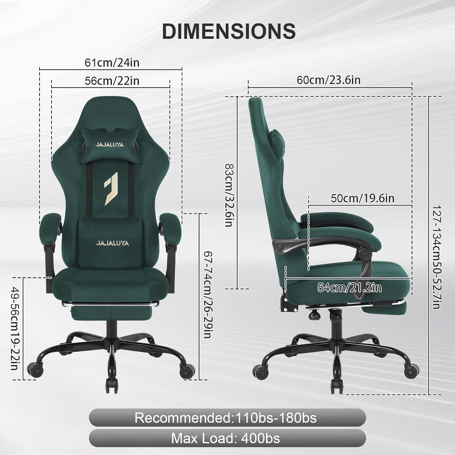 Ergonomic Green Gaming Chair Swivel Recliner Adjustable Foot Rest High Back