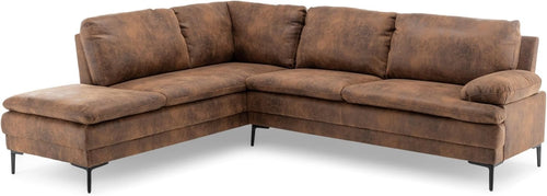Brown Faux Leather 4-Seater L-Shaped Corner Sofa with Chaise, Plush Cushions