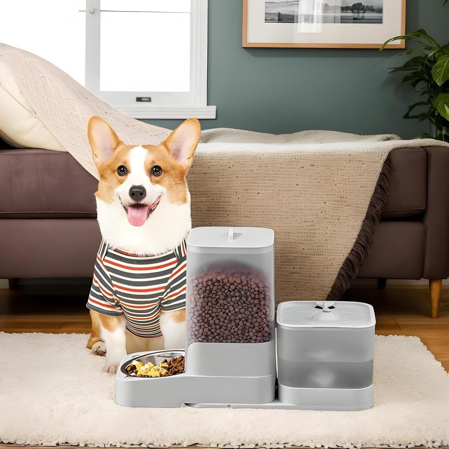2 in 1 Automatic Cat Feeder Water Fountain 3L Food 2L Tank Grey