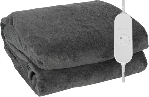 Electric Heated  Grey Throw Blanket 9 Heat Levels Timer Washable 180x130cm