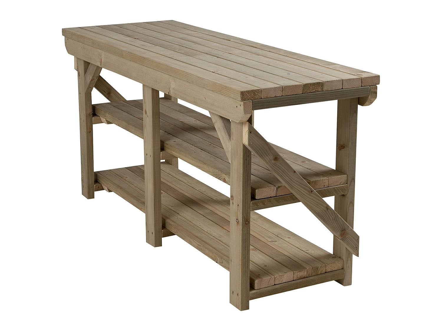 6ft Heavy Duty Pressure Treated Wooden Workbench Double Shelf Indoor Outdoor