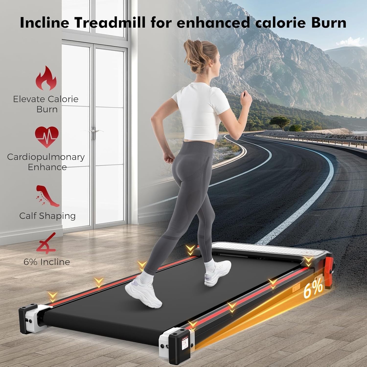 Under Desk Treadmill with Foot Massager 6% Incline LED Display Home/OfficeUnder