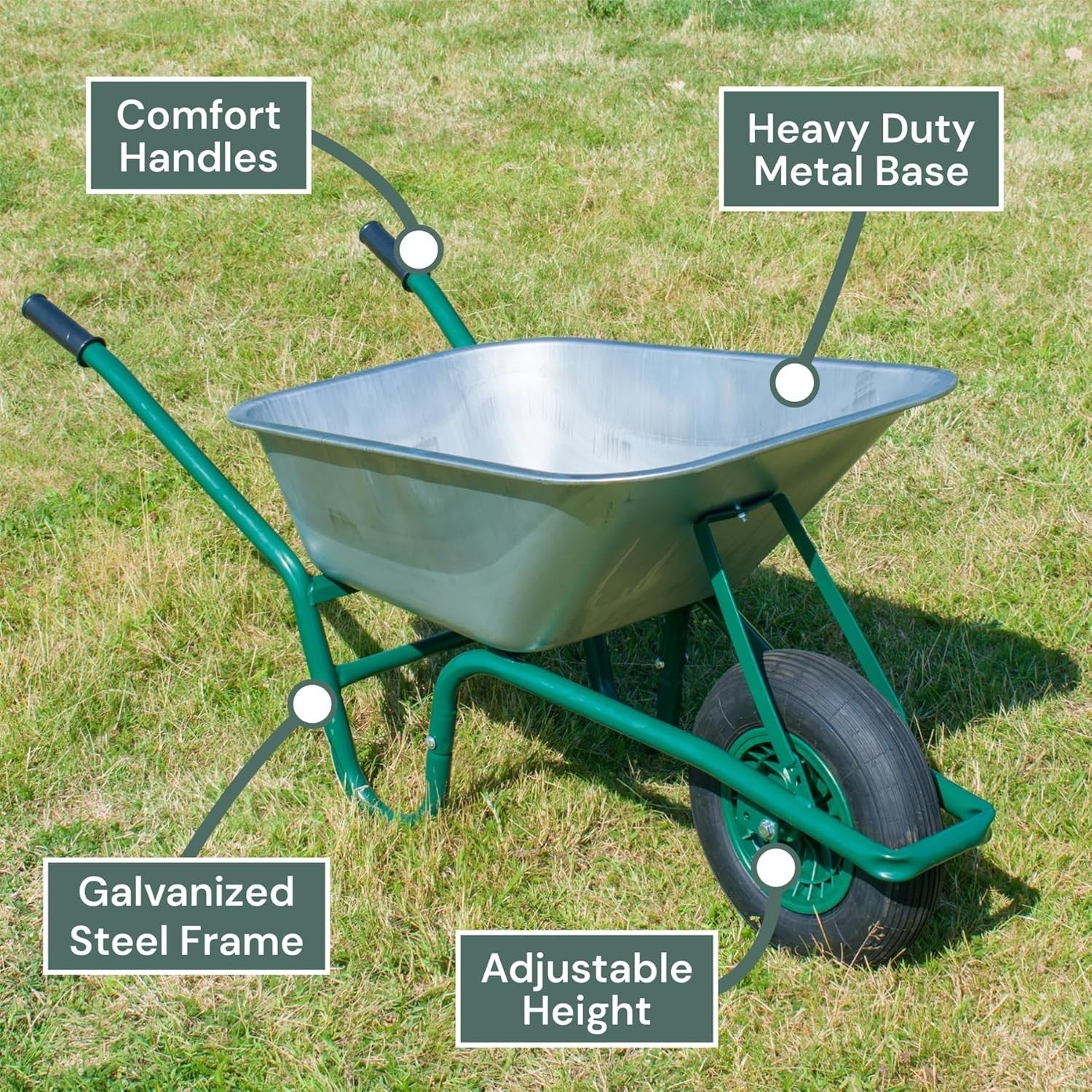 85L Garden Wheelbarrow – Galvanised Steel Frame w/ Pneumatic Tyre Heavy Duty