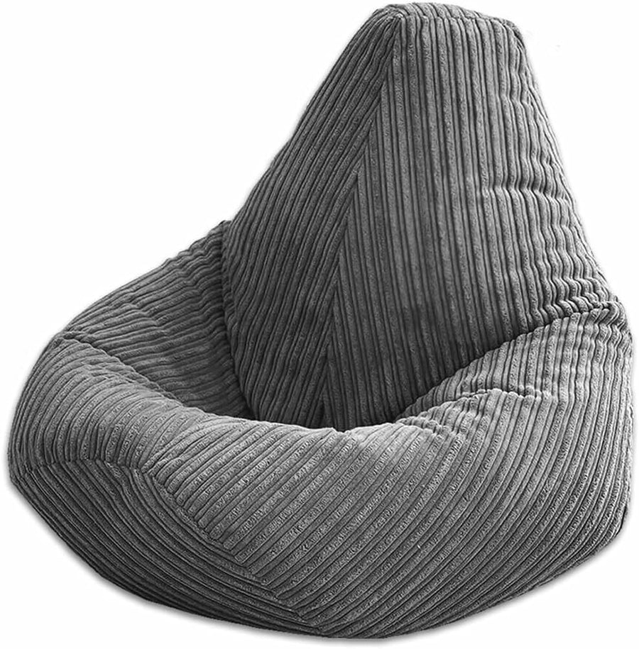Grey Jumbo Cord Bean Bag Chair Adult High Back Seat Lounger Recliner