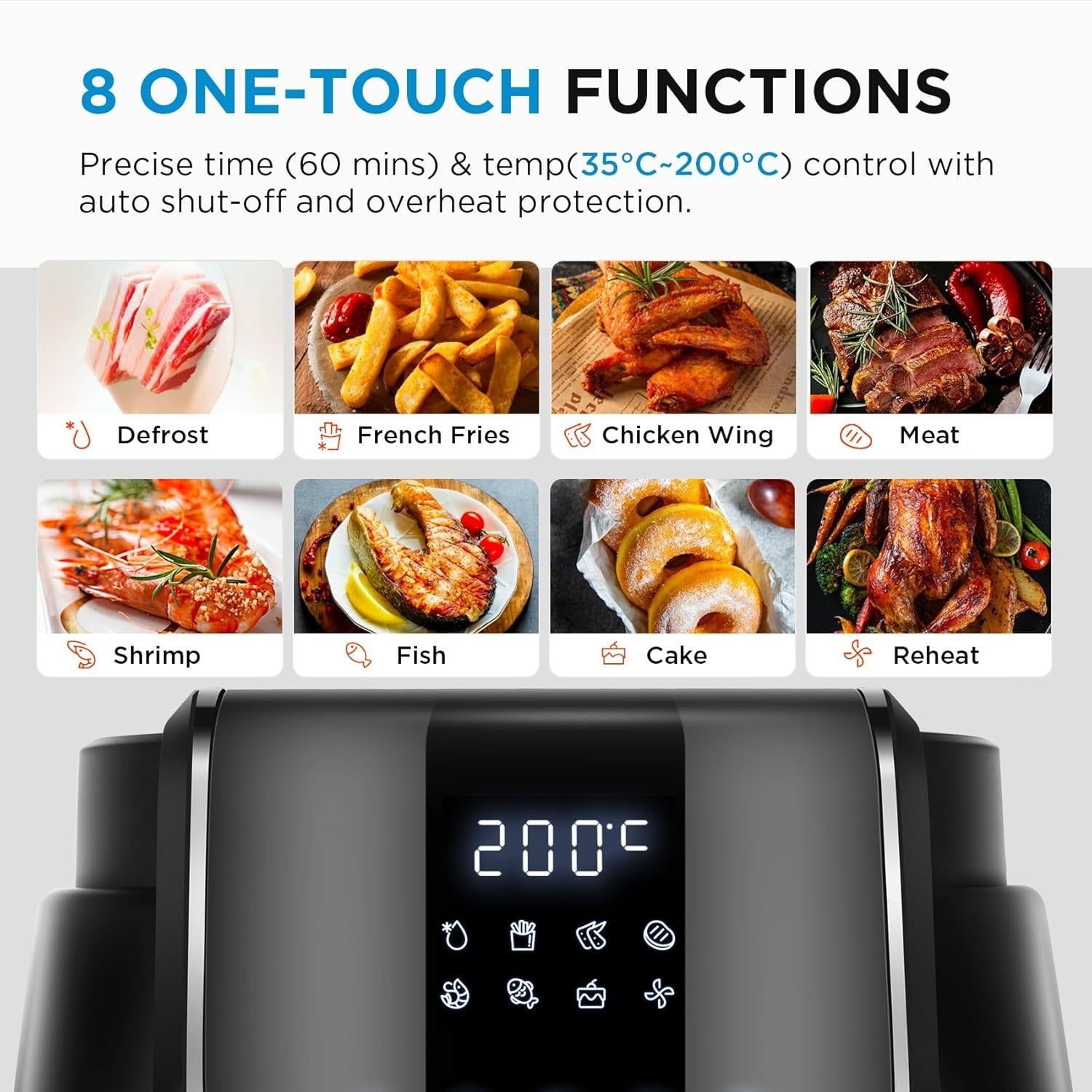 4L Digital Air Fryer | 1500W Oil-Free Cooking | 8 Presets | X-Express 3D Heating