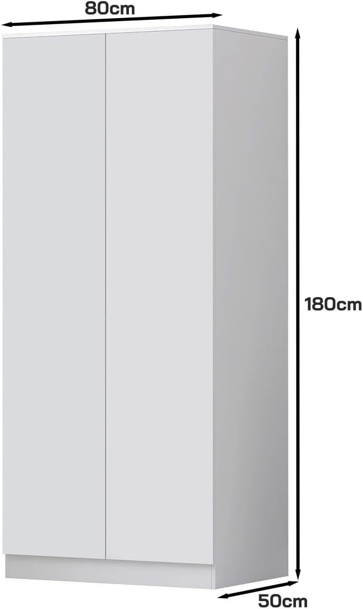 Modern 2 Door White Wardrobe with Soft-Close Hinges & Full Hanging Rail