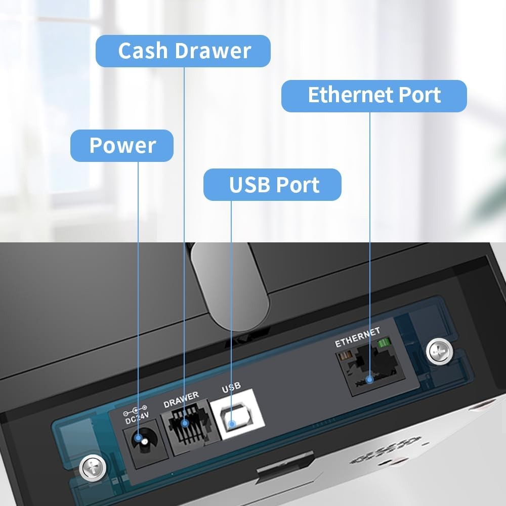 80mm Thermal Receipt Printer Auto Cutter USB Ethernet Black