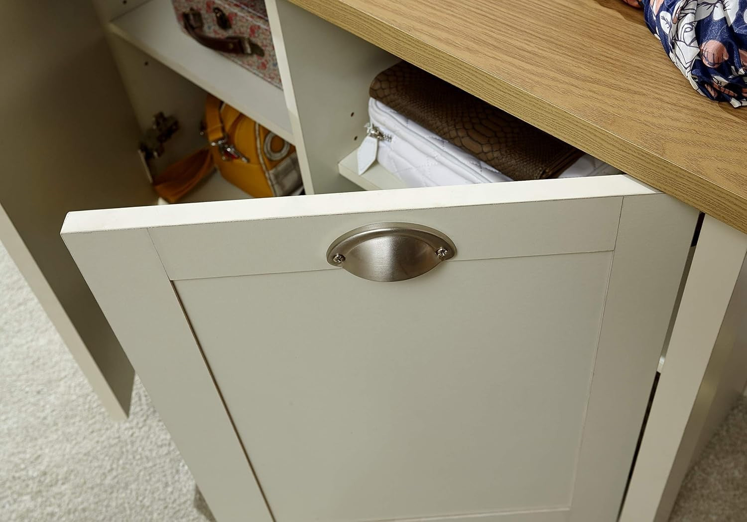Cream Shoe Storage Cabinet 4 Shelves Spacious Hallway Sideboard Organizer