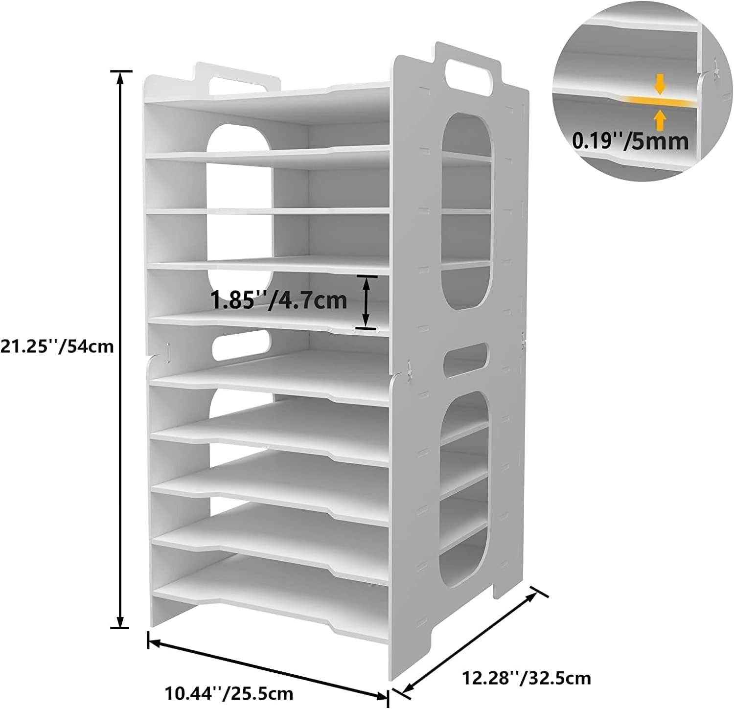 10-Tier White Desk Paper Tray Organizer for A4 Files & Documents