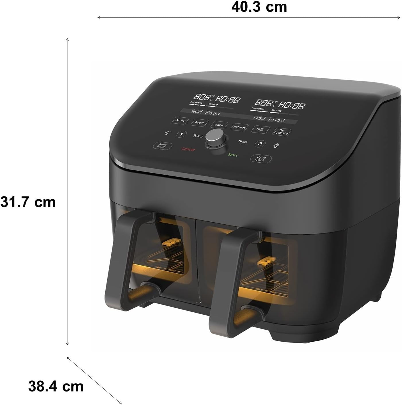 Dual Basket Air Fryer 7.6L ClearCook Window Sync Finish 8 Programs 1700W