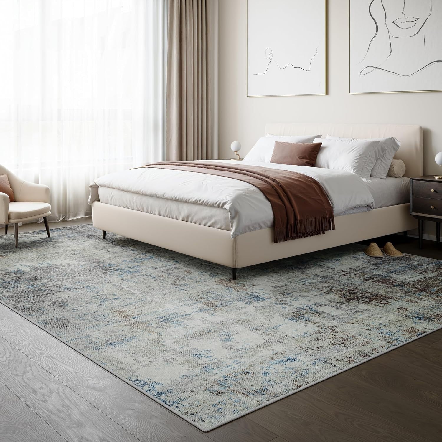 Large Washable Rug 275x366cm Modern Non-Slip Short Pile Soft Area Carpet