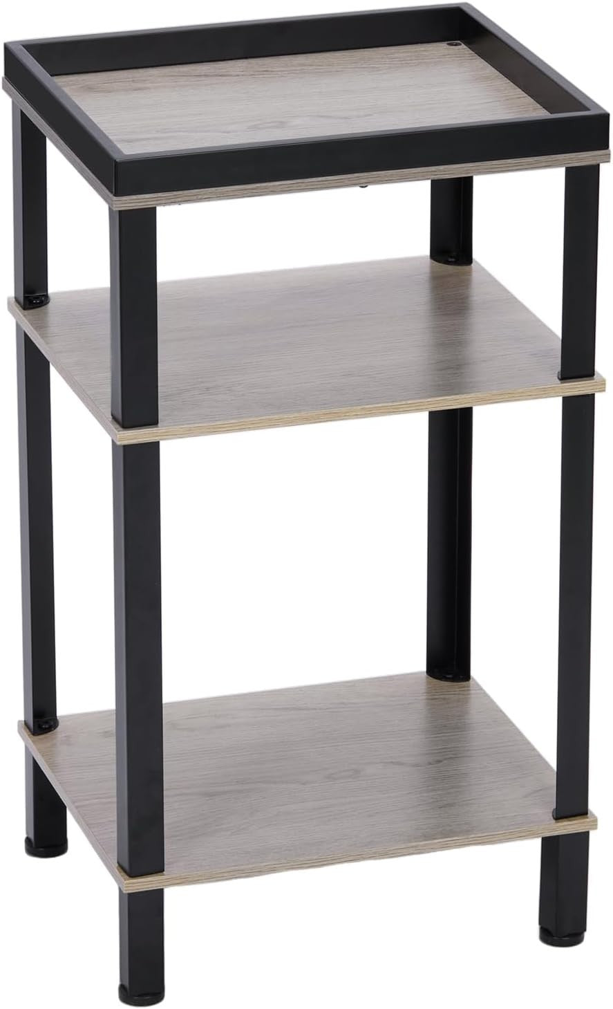 Slim 3 Tier Side Table Oak Small Narrow End Bedside Nightstand Storage