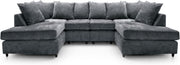 U-Shaped Sofa Dark Grey Chenille w/ Cushions + Footstool | 280x164x90cm Modern