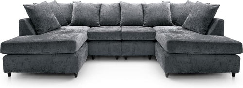 U-Shaped Sofa Dark Grey Chenille w/ Cushions + Footstool | 280x164x90cm Modern