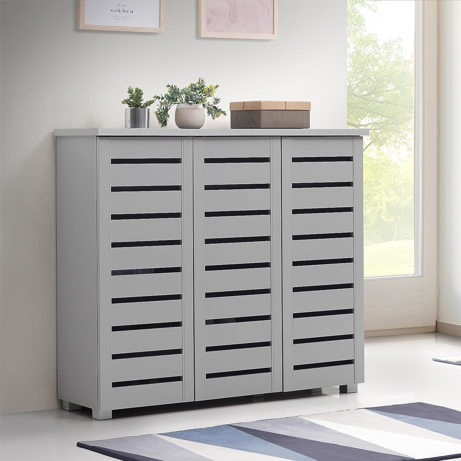 5 Tier Shoe Cabinet Storage Unit Grey Modern Cupboard for Hallway 114cm