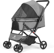Dark Grey Pet Stroller Foldable Dog Cat Pram 33lb Capacity Travel Pushchair