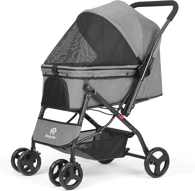 Dark Grey Pet Stroller Foldable Dog Cat Pram 33lb Capacity Travel Pushchair