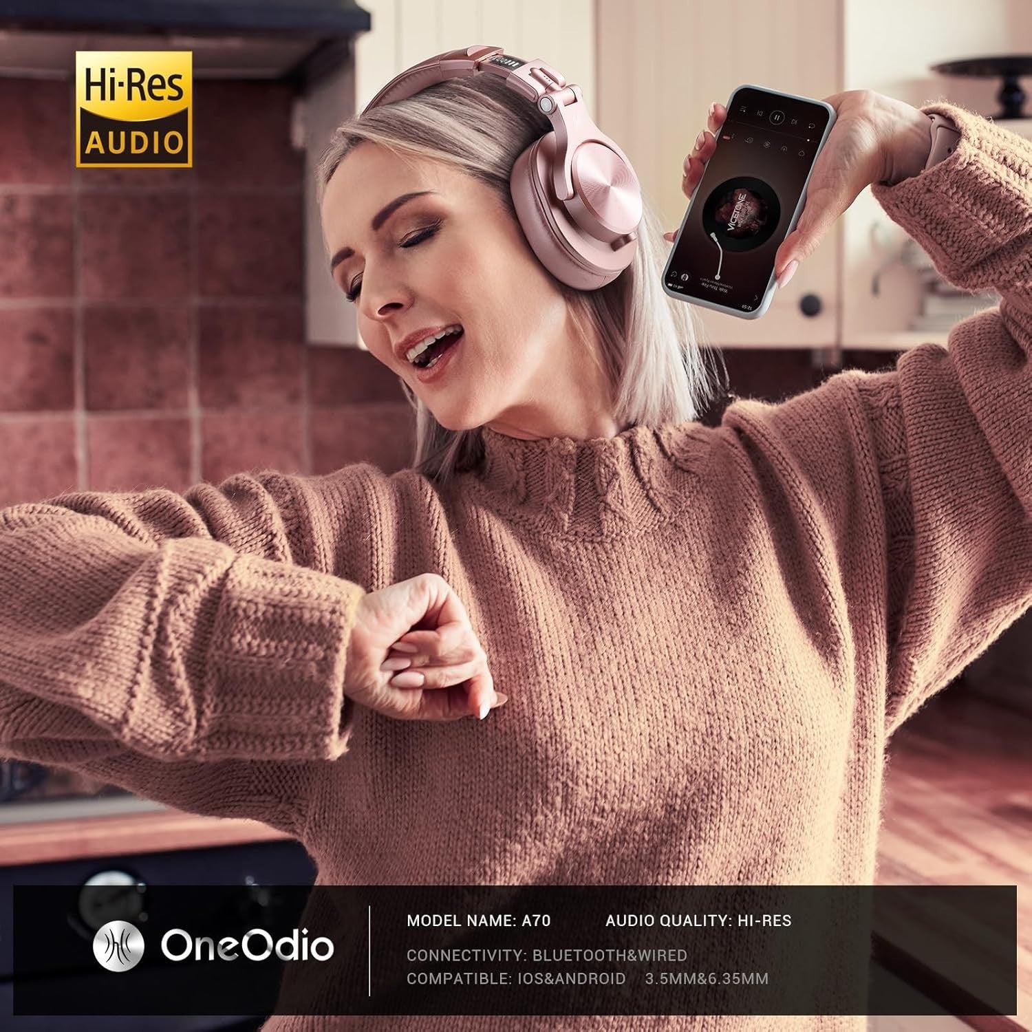 OneOdio Rose Gold Bluetooth Headphones 72H Studio Over Ear Foldable DJ Set