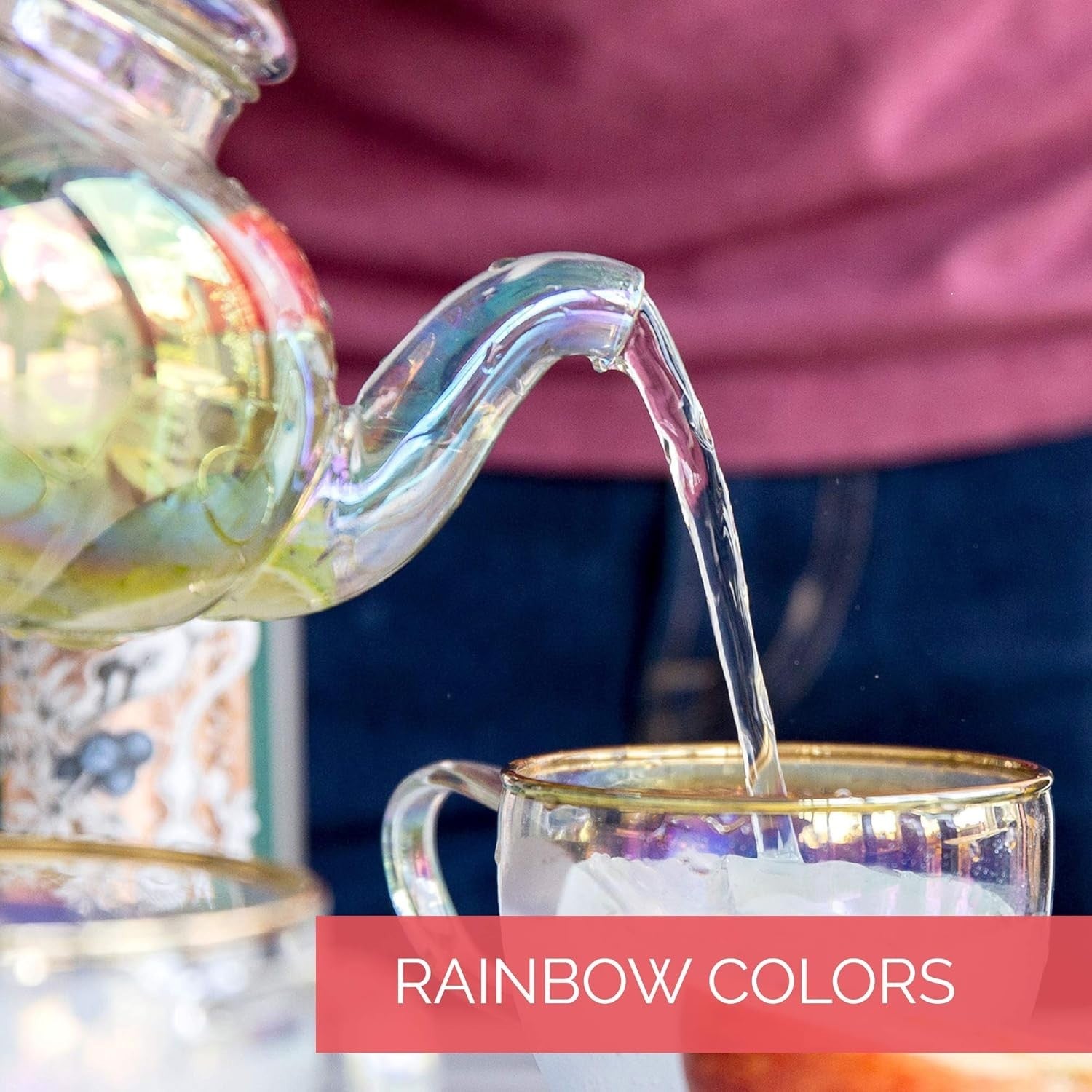 Gin Infuser Gift Set Teapot 2 Glasses Rainbow Glass Cocktail Tea
