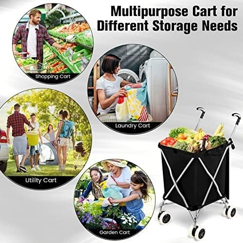 Extra Large 90L 8-Wheel Folding Shopping Trolley Cart Black