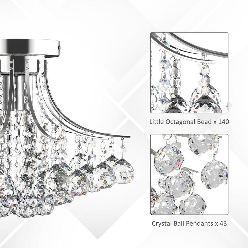 Modern K9 Crystal Flush Ceiling Light Chandelier 3 Way E14 Lamp 40cm Fixture