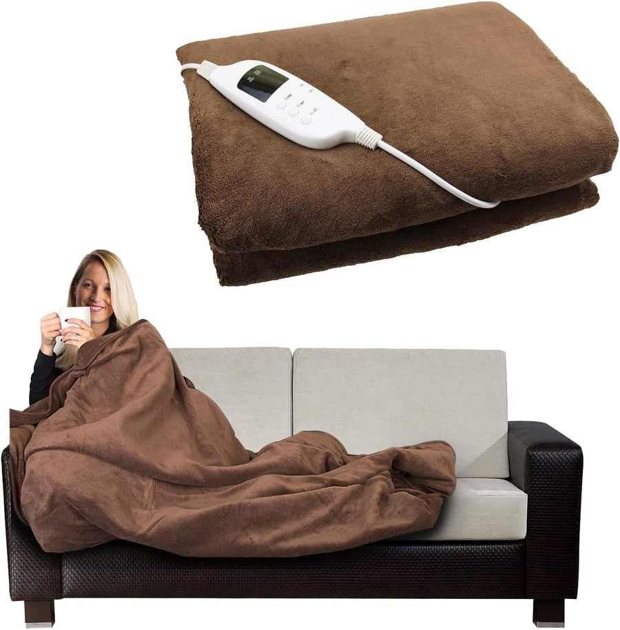 Electric Heated Throw Blanket Brown Fleece Washable Sofa Bed Warm Cover