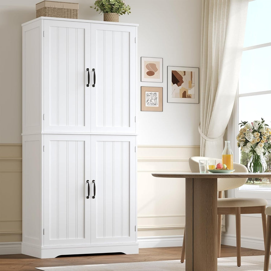 Tall Kitchen Pantry Cabinet 4-Door Storage Cupboard White
