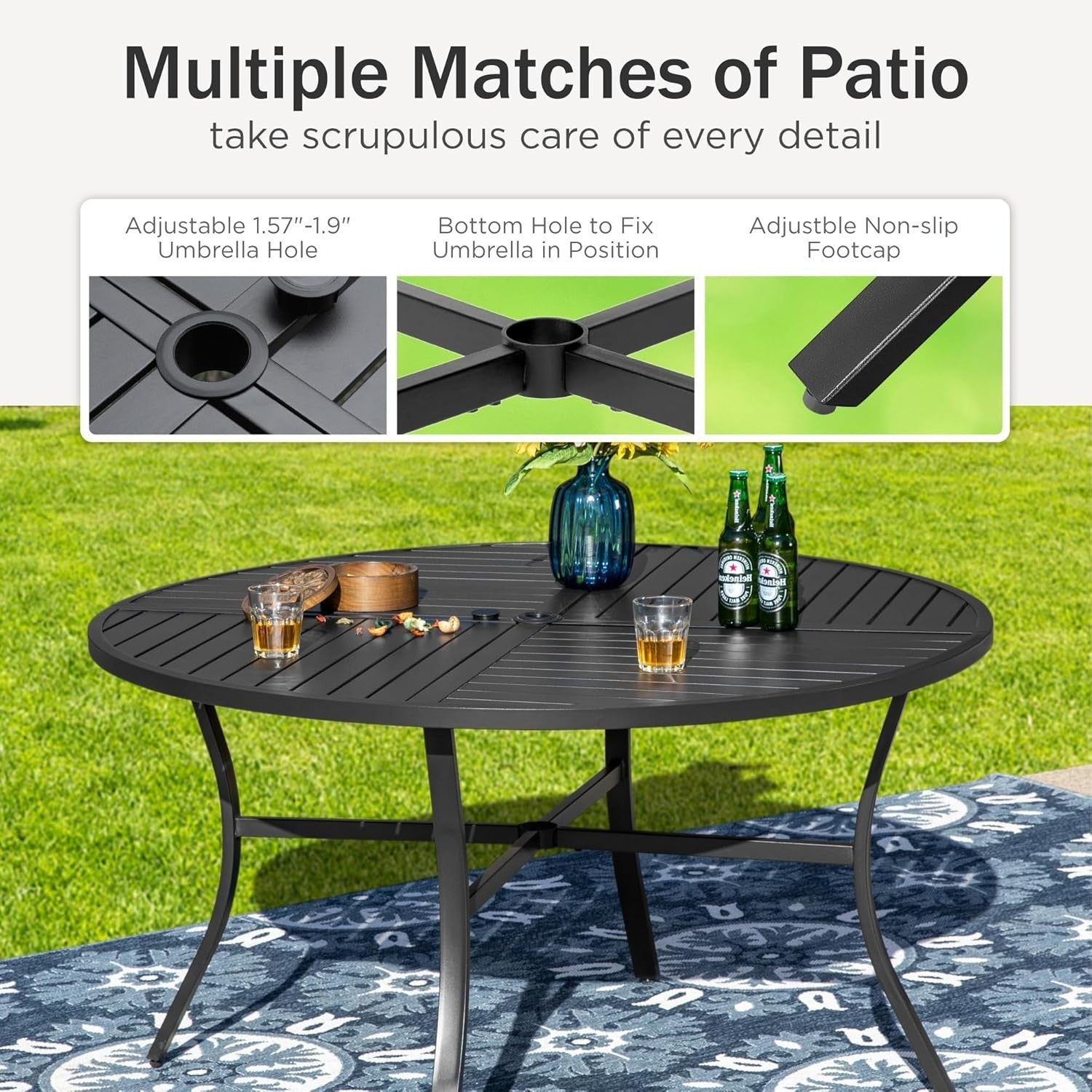 5 Piece Outdoor Patio Dining Set Metal Garden Table & Stackable Chairs