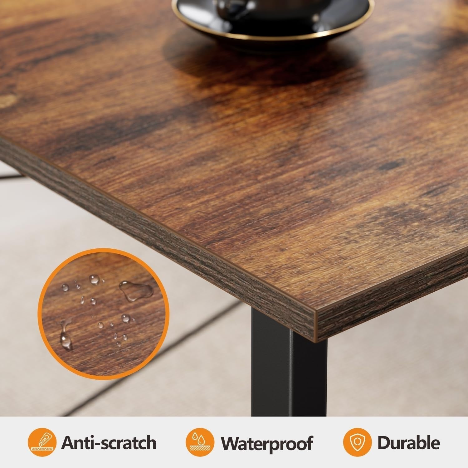 Modern Rustic Brown Computer Desk 80cm Alloy Steel Frame Home Office Table
