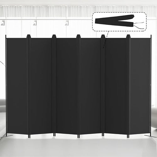 6-Panel Folding Room Divider 6ft Black Privacy Screen Wall Partition Home Office