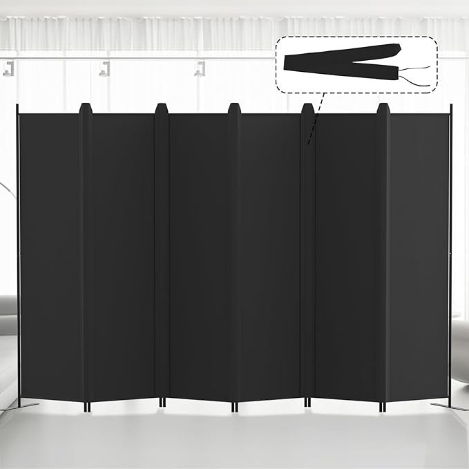 6-Panel Folding Room Divider 6ft Black Privacy Screen Wall Partition Home Office