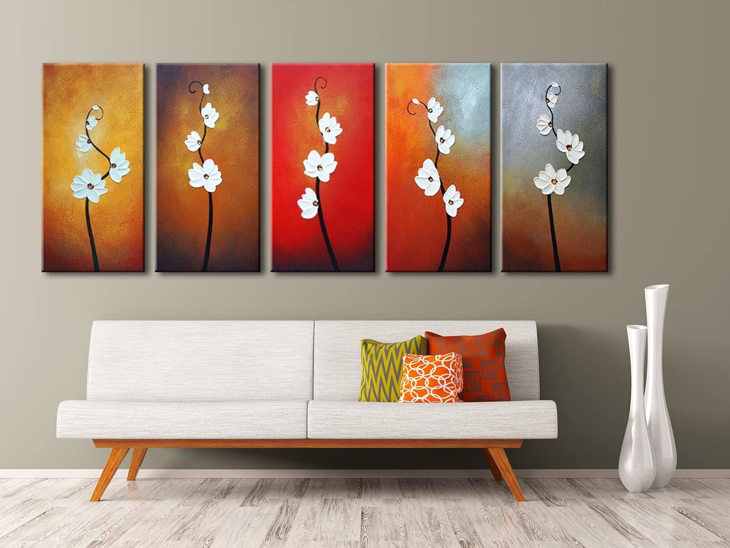 Large Colorful Flowers Canvas Wall Art 5-Piece Modern Home Decor