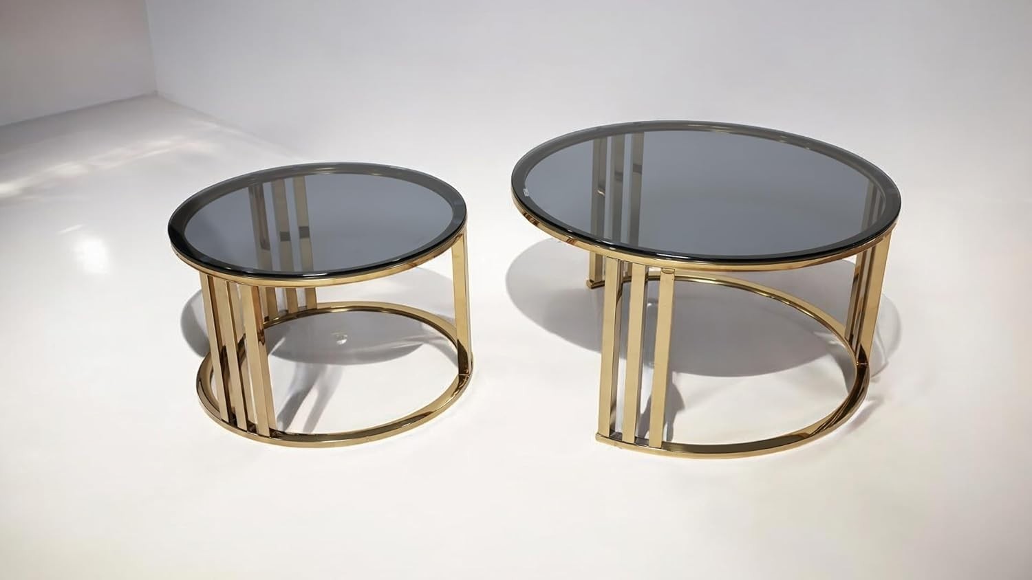 Round Glass Coffee Table Gold Metal Legs Modern Living Room Sofa Side Table