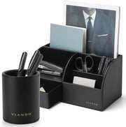 2 Pack Desk Organizer Caddy – Leather Desktop Storage with Drawer