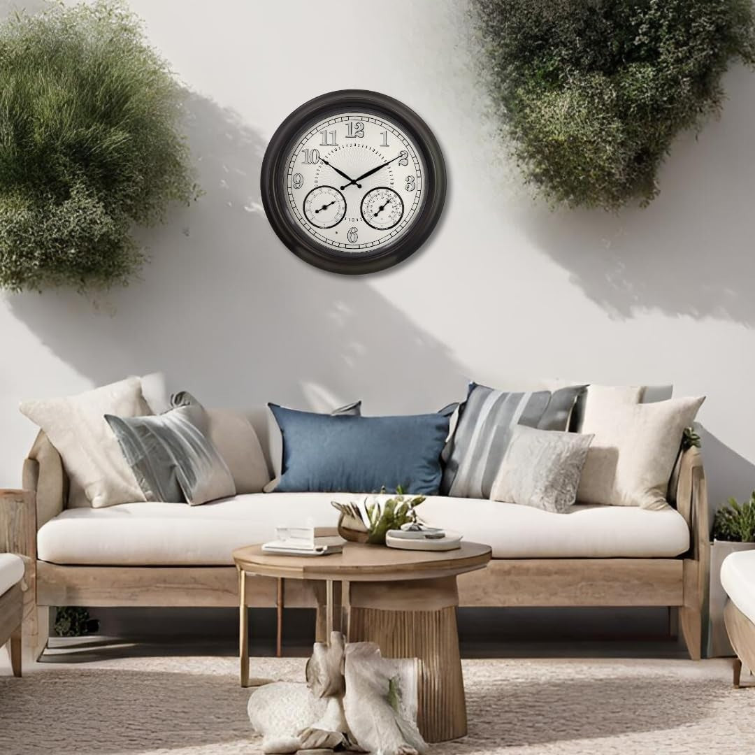 18" Outdoor Wall Clock LED Light Temp Humidity Sensor Waterproof Garden