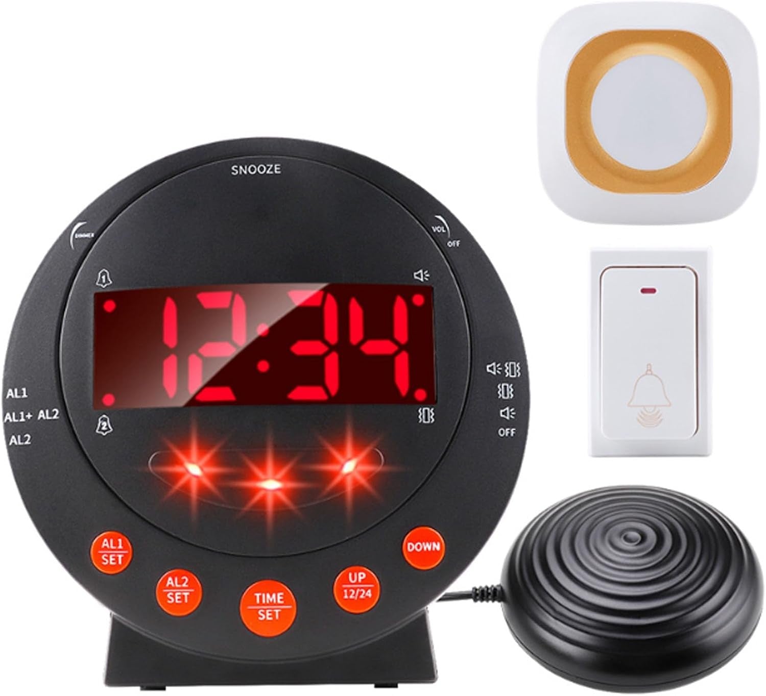 Vibrating Alarm Clock LED Dual Alarm Flashing Light Heavy Sleepers Deaf